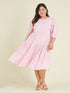Janasya Women's Plus Size Pink Pure Cotton Solid Tiered Dress